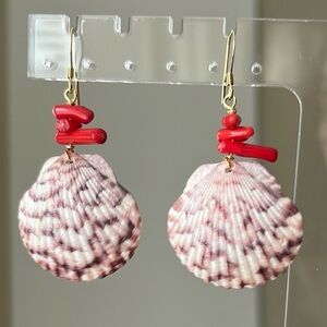 Hand Crafted Red and Brown Earrings with Natural Shell Accents